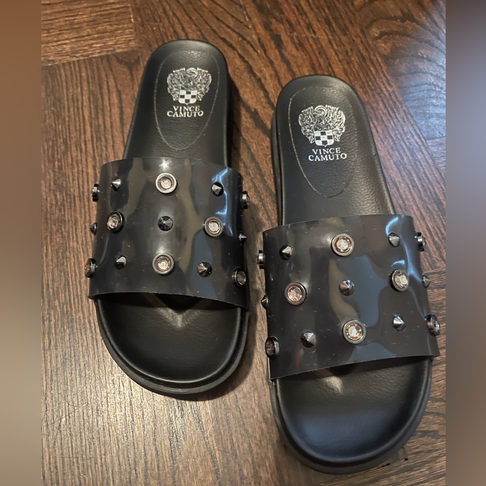 Pertilla Sandals Slides Shoes black clear with studs Vince Camuto in Box
